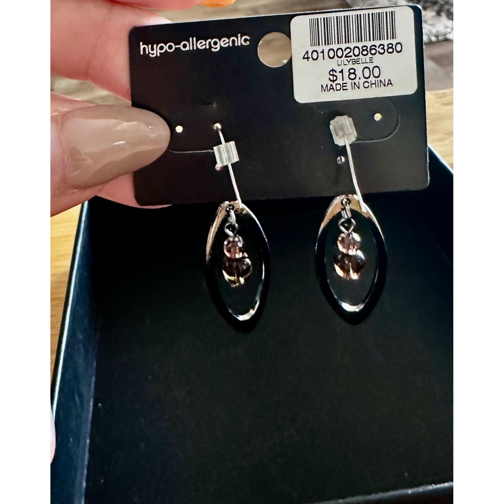 Chicos Lilybelle Silver Tone Oval Hoop Smoky Brown Beaded Drop Earrings NEW - Picture 8 of 8